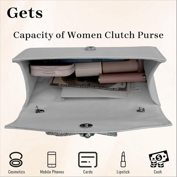 Bow Evening Bag Rhinestone Clutch Purse for Women Sparkly Wedding Prom Purse For - Picture 4 of 8